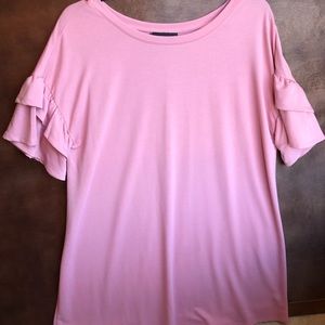 Soft pink t-shirt dress with ruffled sleeves